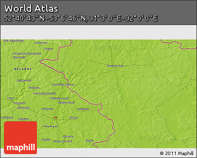 Physical 3D Map of the Area around 52° 53' 45" N, 31° 31' 29" E