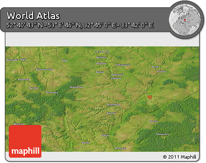Satellite 3D Map of the Area around 52° 53' 45" N, 33° 13' 30" E