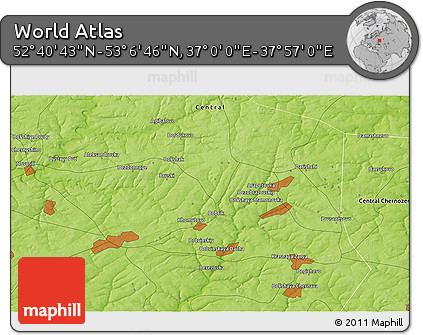 Physical 3D Map of the Area around 52° 53' 45" N, 37° 28' 30" E