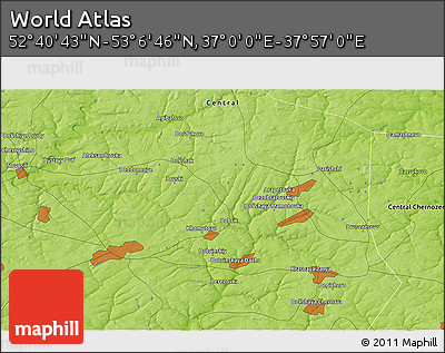Physical 3D Map of the Area around 52° 53' 45" N, 37° 28' 30" E