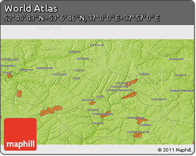 Physical 3D Map of the Area around 52° 53' 45" N, 37° 28' 30" E