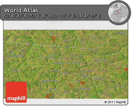Satellite 3D Map of the Area around 52° 53' 45" N, 38° 19' 30" E