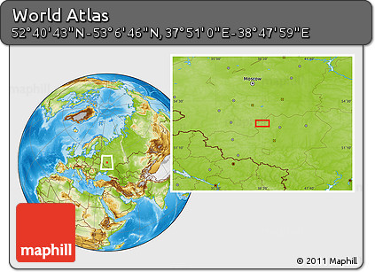 Physical Location Map of the Area around 52° 53' 45" N, 38° 19' 30" E