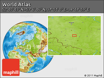 Physical Location Map of the Area around 52° 53' 45" N, 38° 19' 30" E