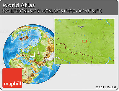 Physical Location Map of the Area around 52° 53' 45" N, 38° 19' 30" E