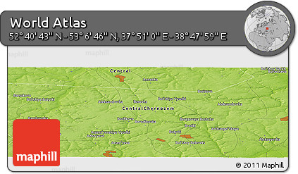 Physical Panoramic Map of the Area around 52° 53' 45" N, 38° 19' 30" E