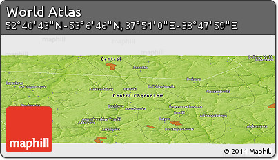 Physical Panoramic Map of the Area around 52° 53' 45" N, 38° 19' 30" E