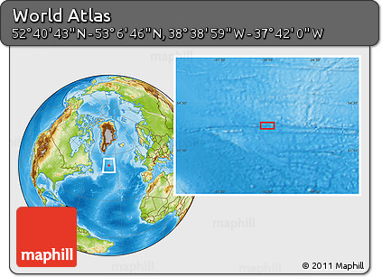 Physical Location Map of the Area around 52° 53' 45" N, 38° 10' 29" W