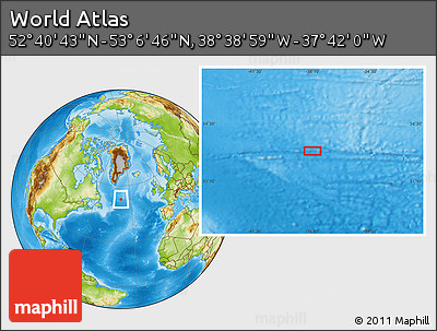 Physical Location Map of the Area around 52° 53' 45" N, 38° 10' 29" W