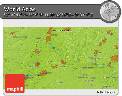Physical 3D Map of the Area around 52° 53' 45" N, 40° 1' 29" E
