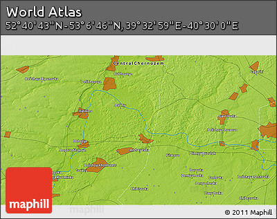 Physical 3D Map of the Area around 52° 53' 45" N, 40° 1' 29" E