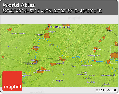 Physical 3D Map of the Area around 52° 53' 45" N, 40° 1' 29" E