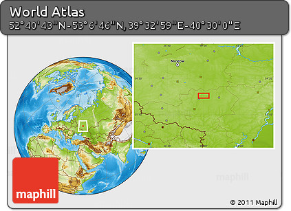 Physical Location Map of the Area around 52° 53' 45" N, 40° 1' 29" E