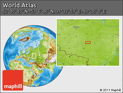Physical Location Map of the Area around 52° 53' 45" N, 40° 1' 29" E