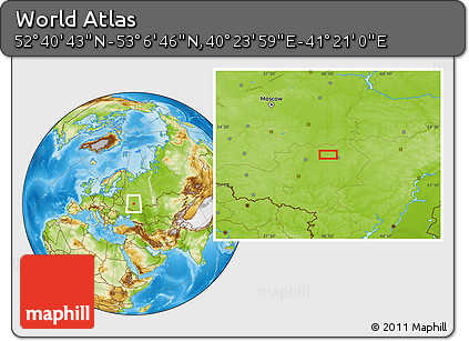 Physical Location Map of the Area around 52° 53' 45" N, 40° 52' 30" E