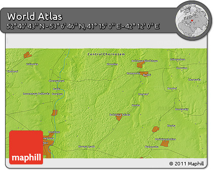 Physical 3D Map of the Area around 52° 53' 45" N, 41° 43' 30" E