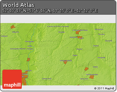 Physical 3D Map of the Area around 52° 53' 45" N, 41° 43' 30" E