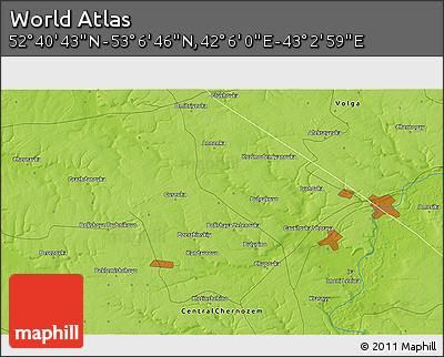 Physical 3D Map of the Area around 52° 53' 45" N, 42° 34' 30" E
