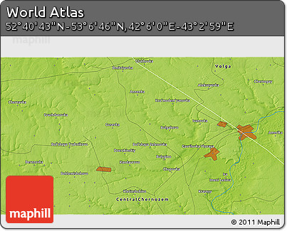 Physical 3D Map of the Area around 52° 53' 45" N, 42° 34' 30" E