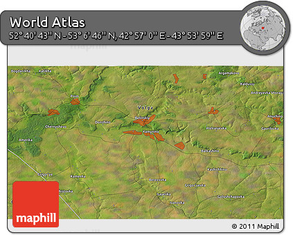 Satellite 3D Map of the Area around 52° 53' 45" N, 43° 25' 29" E