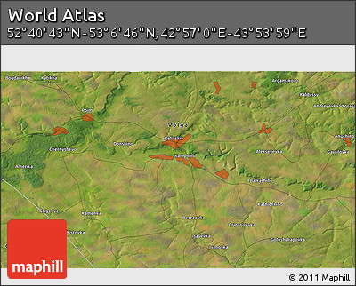 Satellite 3D Map of the Area around 52° 53' 45" N, 43° 25' 29" E