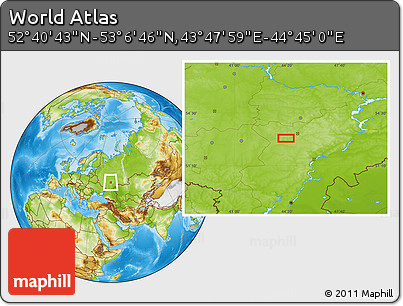 Physical Location Map of the Area around 52° 53' 45" N, 44° 16' 29" E