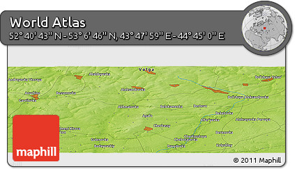 Physical Panoramic Map of the Area around 52° 53' 45" N, 44° 16' 29" E