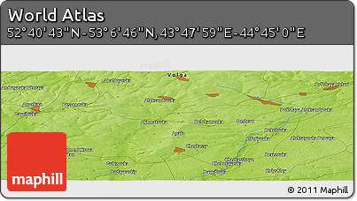 Physical Panoramic Map of the Area around 52° 53' 45" N, 44° 16' 29" E