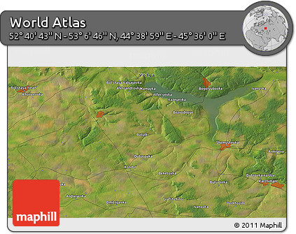 Satellite 3D Map of the Area around 52° 53' 45" N, 45° 7' 30" E