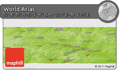 Physical Panoramic Map of the Area around 52° 53' 45" N, 47° 40' 29" E