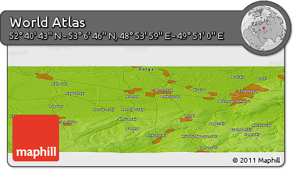 Physical Panoramic Map of the Area around 52° 53' 45" N, 49° 22' 30" E