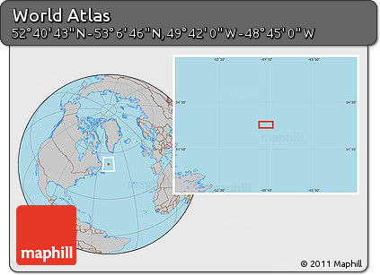 Gray Location Map of the Area around 52° 53' 45" N, 49° 13' 30" W