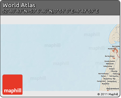 Shaded Relief 3D Map of the Area around 52° 53' 45" N, 4° 19' 30" E