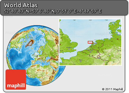 Physical Location Map of the Area around 52° 53' 45" N, 4° 19' 30" E