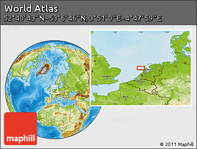 Physical Location Map of the Area around 52° 53' 45" N, 4° 19' 30" E
