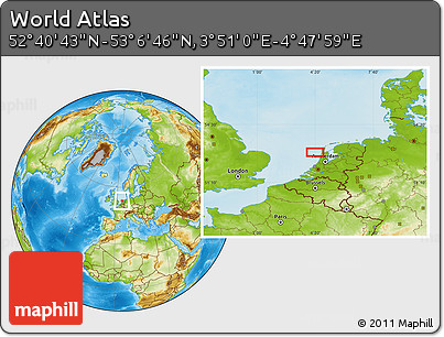 Physical Location Map of the Area around 52° 53' 45" N, 4° 19' 30" E