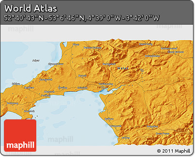 Political 3D Map of the Area around 52° 53' 45" N, 4° 10' 30" W