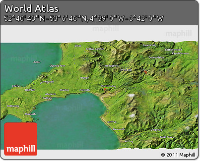 Satellite 3D Map of the Area around 52° 53' 45" N, 4° 10' 30" W
