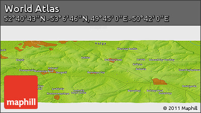 Physical Panoramic Map of the Area around 52° 53' 45" N, 50° 13' 30" E