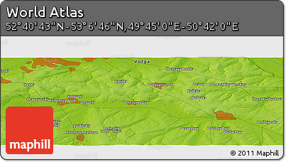 Physical Panoramic Map of the Area around 52° 53' 45" N, 50° 13' 30" E