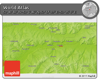 Physical 3D Map of the Area around 52° 53' 45" N, 52° 46' 29" E