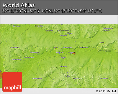 Physical 3D Map of the Area around 52° 53' 45" N, 52° 46' 29" E