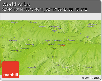 Physical 3D Map of the Area around 52° 53' 45" N, 52° 46' 29" E