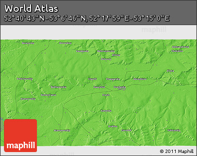 Political 3D Map of the Area around 52° 53' 45" N, 52° 46' 29" E