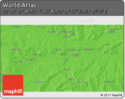 Political 3D Map of the Area around 52° 53' 45" N, 52° 46' 29" E