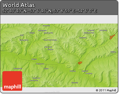 Physical 3D Map of the Area around 52° 53' 45" N, 53° 37' 30" E