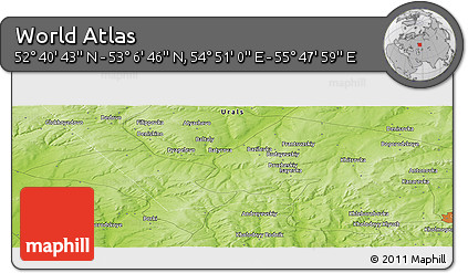 Physical Panoramic Map of the Area around 52° 53' 45" N, 55° 19' 30" E