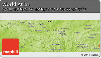Physical Panoramic Map of the Area around 52° 53' 45" N, 55° 19' 30" E