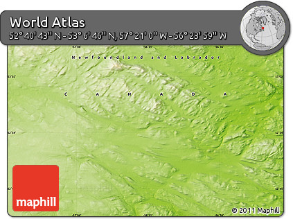 Physical Map of the Area around 52° 53' 45" N, 56° 52' 30" W