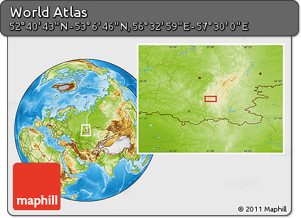 Physical Location Map of the Area around 52° 53' 45" N, 57° 1' 29" E